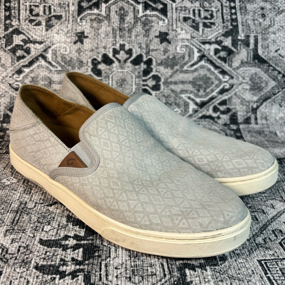Olukai Women’s Pehuea Slip-On Sneaker Light‎ Gray Leather Size 8.5